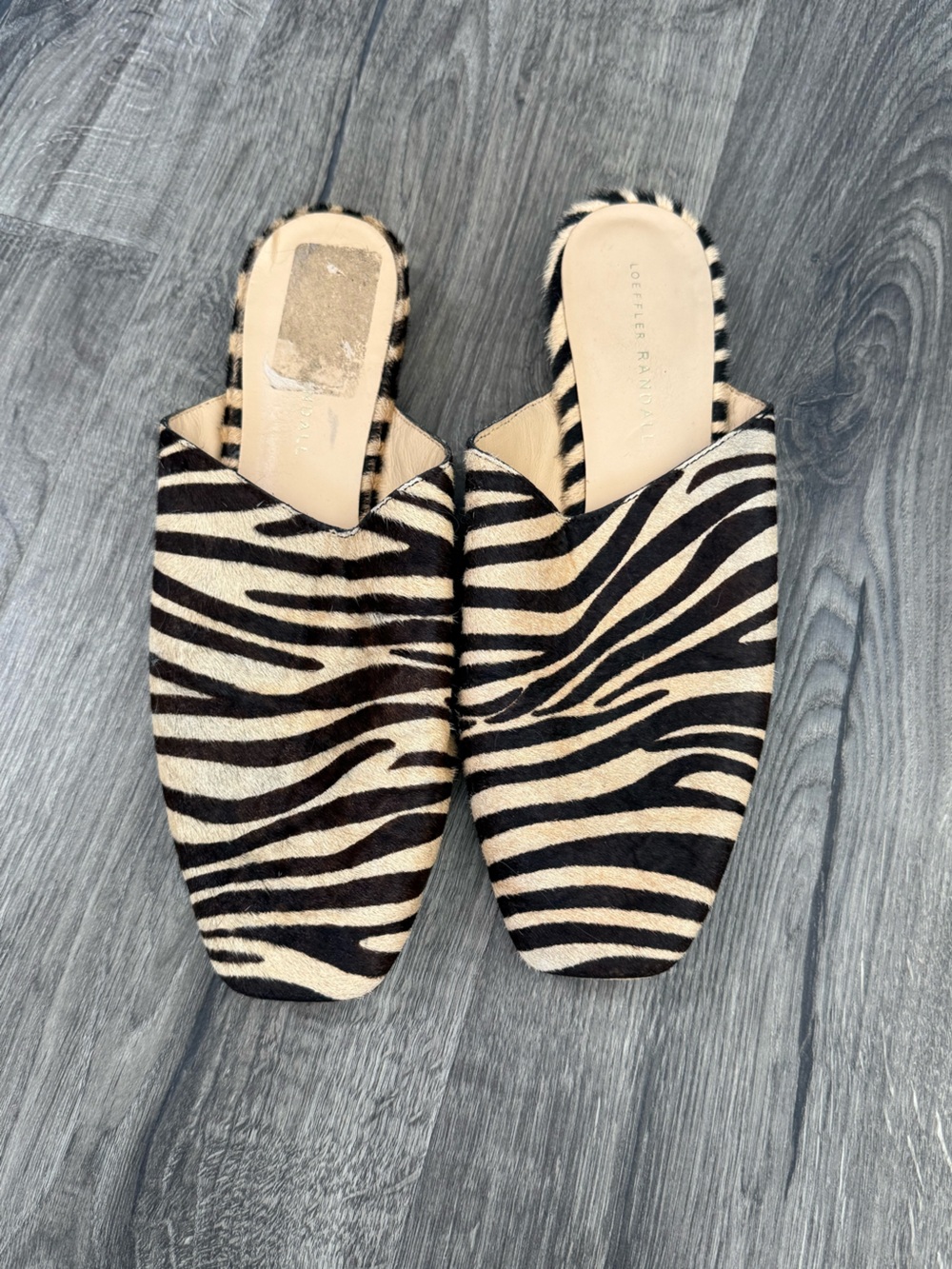 Loeffler Randal Zebra Print Slip-On Mules - Black & Cream